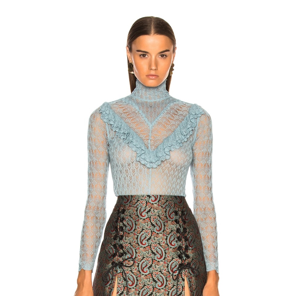 ALEXACHUNG Ruffle Fine Knit Lace Top